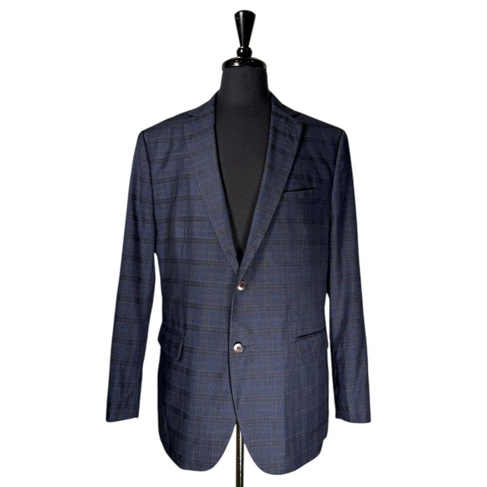 Johnston & Murphy Men's Navy Blue Plaid Sport Coat